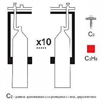 Газовая рампа пропановая РПР-10с2 (10 бал.,двухплеч.,редук.РПО 25-1 стационарн.)