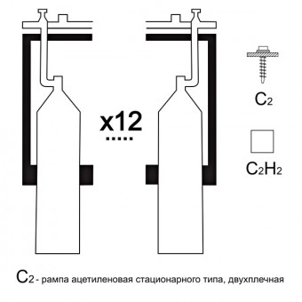 Газовая рампа ацетиленовая РАР-12с2 (12 бал.,двухплеч.,редук.РАО 30-1 стационарн.)